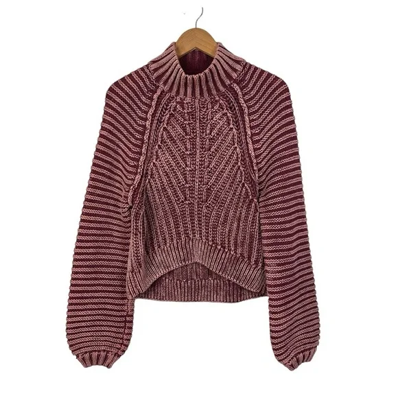 Free People Sweetheart Sweater Size XS Mockneck Balloon Sleeve Chunky Cotton - Picture 4 of 11